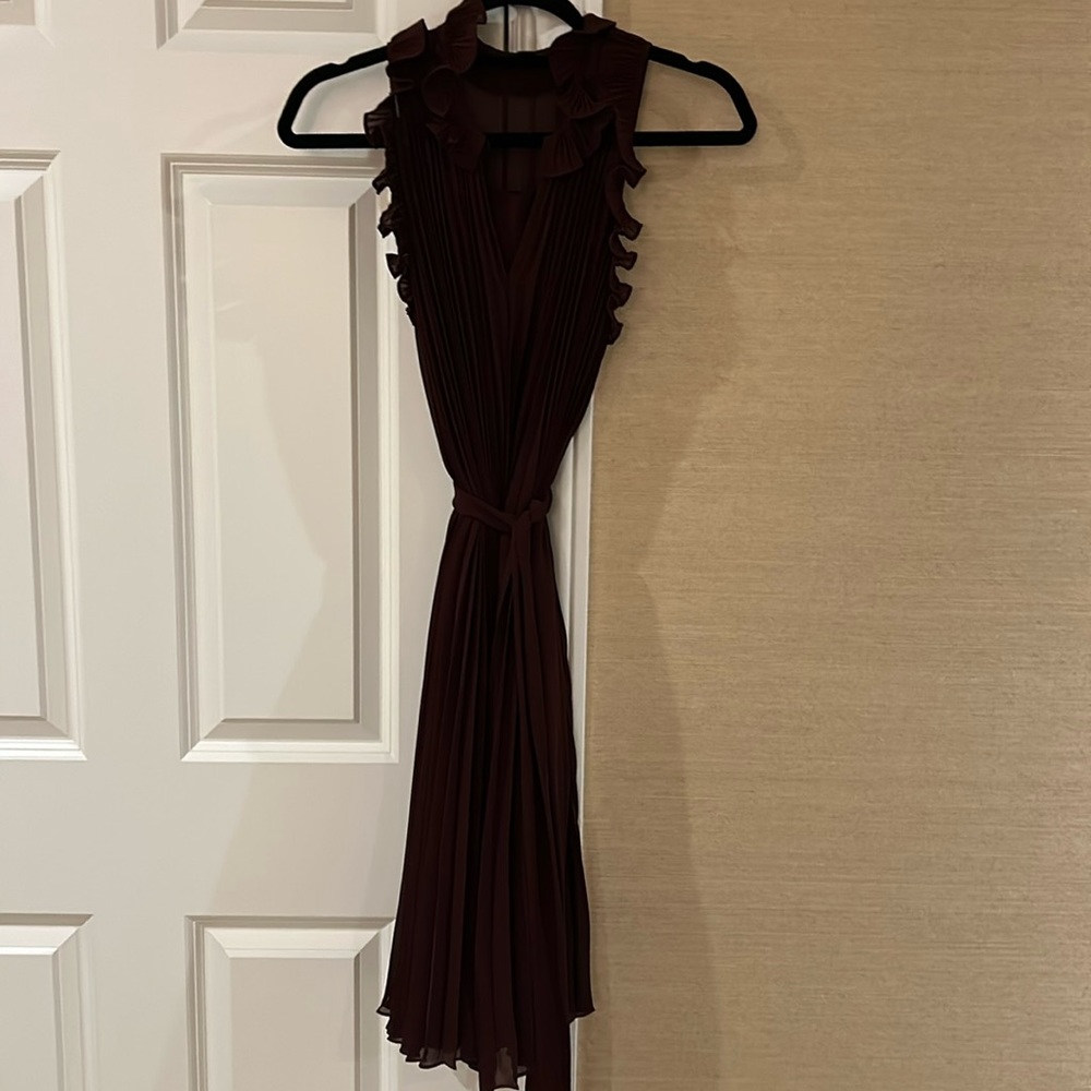Ann Taylor XXS pleated chiffon dress with belt eggplant color never worn